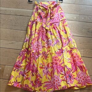 Banjanan Yellow Maxi Skirt with Pink Floral Print